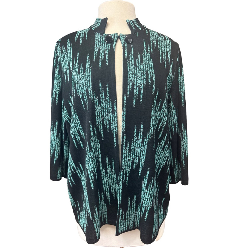 MING WANG Black Teal Patterned Cardigan Sweater XL